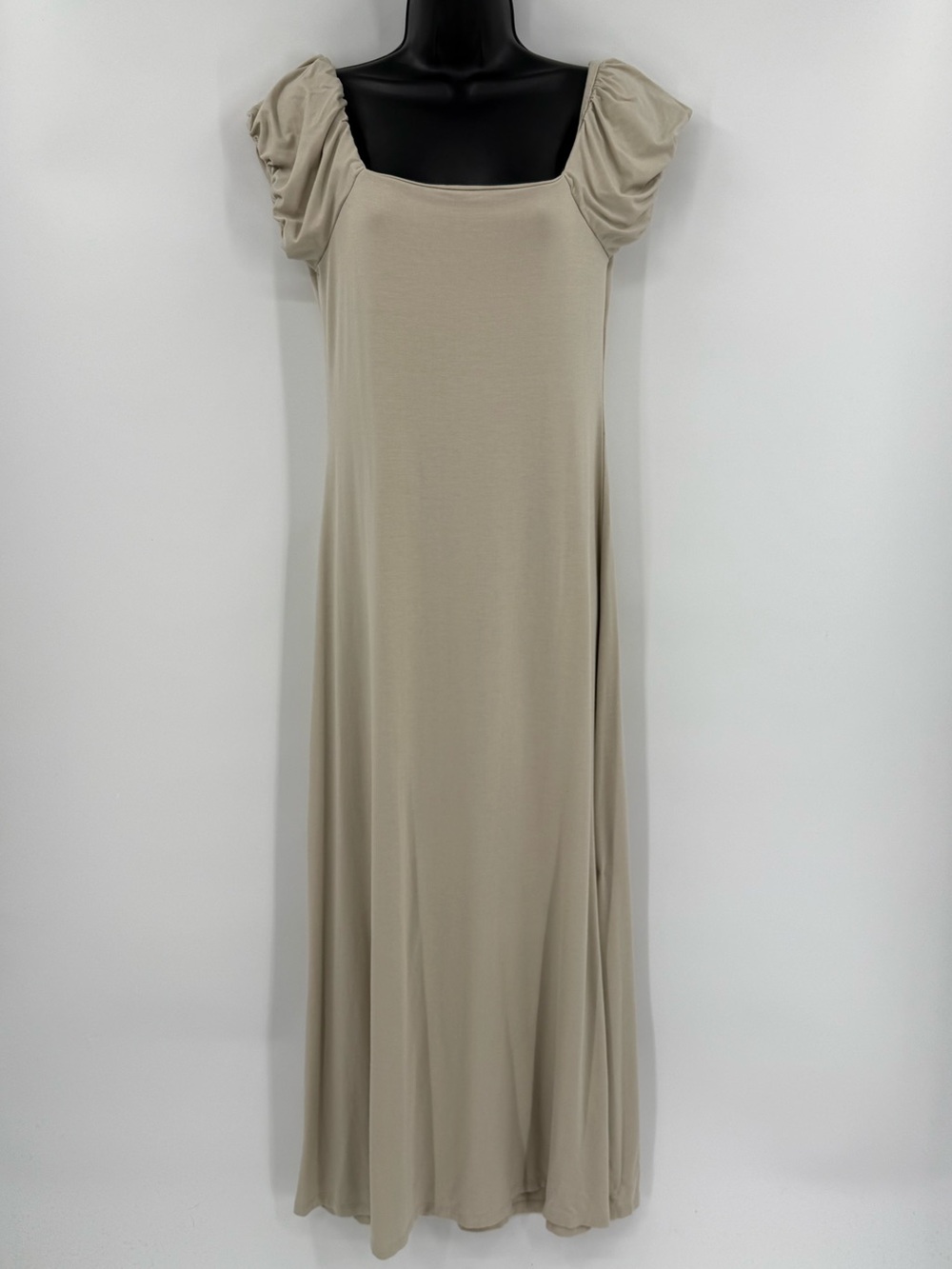 ASOS Design Ruched Cap Sleeve Maxi Jersey Knit Dress | Beige | 8